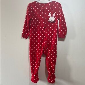 3/$20 Joe Fresh Red and White Polka Dot Bunny Fleece Sleeper, PRELOVED, 12-18M